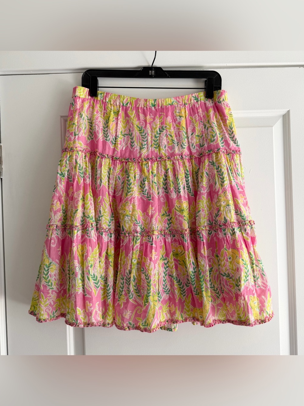 Lilly Pulitzer Vintage Millionaires Row Pink & Green Leaf & Animal Print Skirt